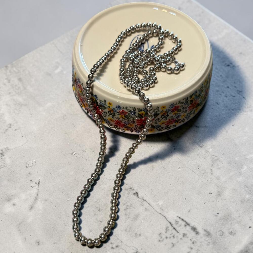 Vintage 1970s Monet 36" Silver Bead Necklace Signed